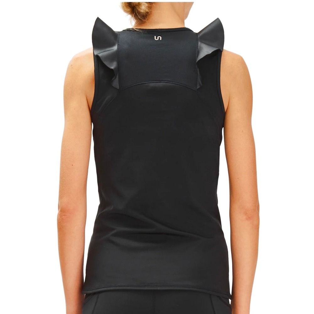 Urban Savage Ruffle Tank Womens Size S Black Athletic Mesh Back Yoga Gym Top